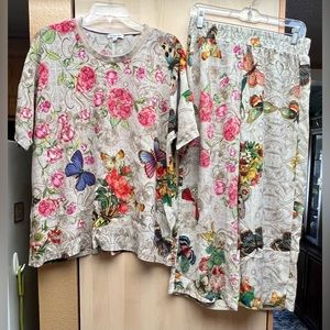 Johnny Was SILK Pajama Set Size MED